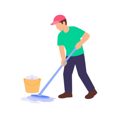 Olay başlamadan önce temizlik zemini, temizliği korumak, düz vektör karakter illüstrasyonu