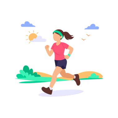 İlham ile Koşu, pozitif zihniyetle ileri koşma, Düz vektör karakter çizimi