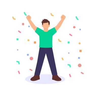 Güçlü Zafer, güçlü başarıları güvenle kutluyor, Düz vektör karakter çizimi