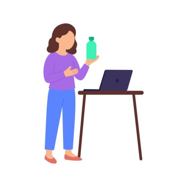 Sanal Ürün Tanıtımı, çevrimiçi tanıtım yoluyla ürün özellikleri sunumu, Düz Vektör Karakter Çizimi