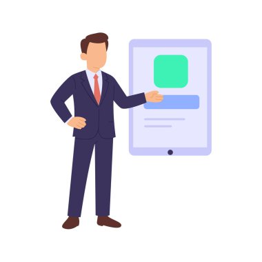 Dijital Ürün Gösterimi, etkileşimli ekran, düz vektör karakter illüstrasyonu yoluyla dijital çözüm gösterimi