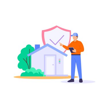 Güvenlik ve Güvenlik Teftişi, mülkün güvenlik standartlarını karşılaması, düz vektör karakter çizimi