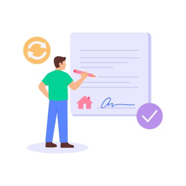 Kira sözleşmesi yenileniyor, mevcut kiracıyla kira sözleşmesi uzatılıyor, düz vektör karakter çizimi