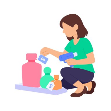 Parfüm fiyatlandırması, parfüm için rekabetçi perakende fiyatı belirleme, düz vektör karakter çizimi