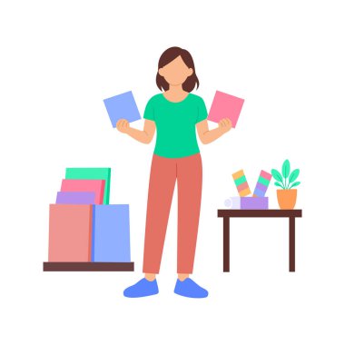 Kat Seçimi, iç tasarım için uygun döşeme materyalleri seçilmesi, Düz vektör karakter çizimi