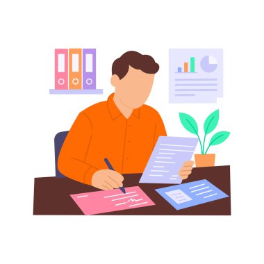 Faturaların Yönetimi, fatura belgeleri ve ödeme kayıtları, düz vektör karakter çizimi