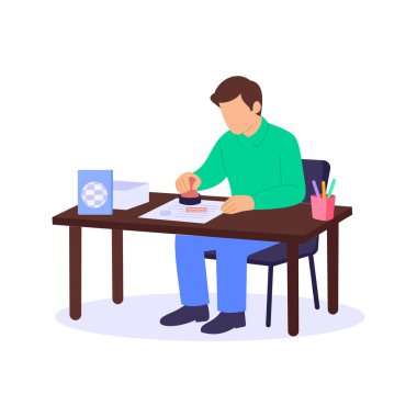 Vize işleme, hacca gitmek için vize başvurusu, düz vektör karakter çizimi