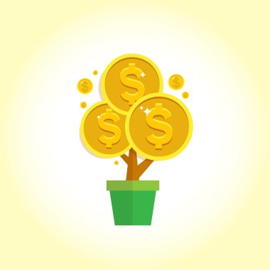 Vektör para ağacı - beyaz arka plan üzerinde izole başarılı iş sembolü