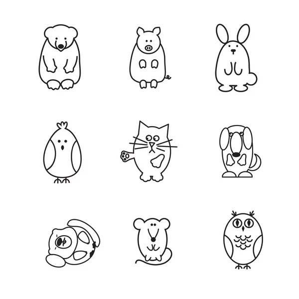 Sada zvířat doodle obrysy nebo ikony — Stockový vektor