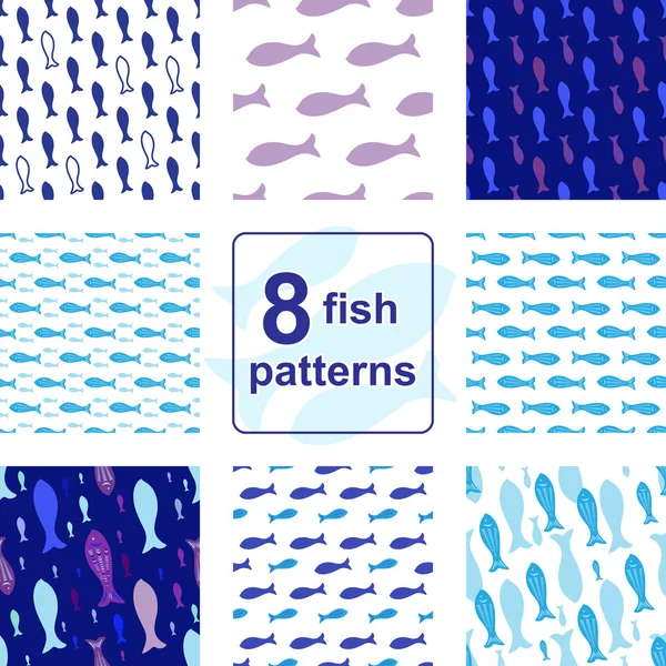 물고기 실루엣 벡터 원활한 패턴 — 스톡 벡터