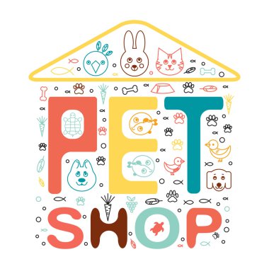 Evde beslenen hayvan dükkan, hayvan simgeler için vektör logo tasarım şablonu