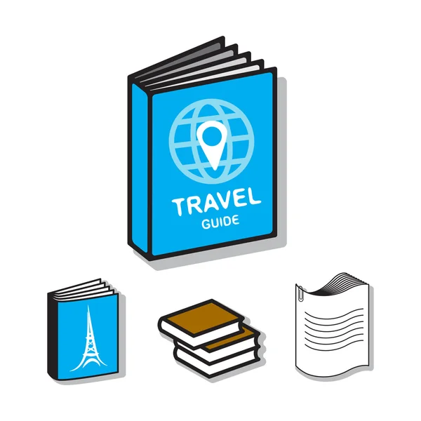 Guia de viagem livro ícones planos — Vetor de Stock