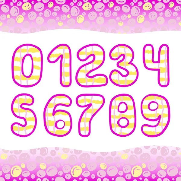 Pink Hand Drawn numbers 1234567890 in — Stock Vector