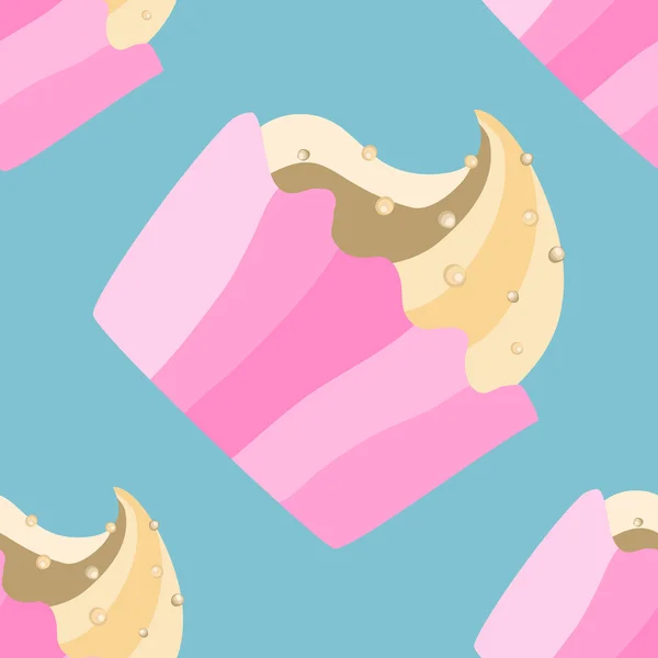 Naadloze patroon met hand getekende cupcake. Vector achtergrond met roze muffins. Print, pakket ontwerp, verpakking, textiel — Stockvector