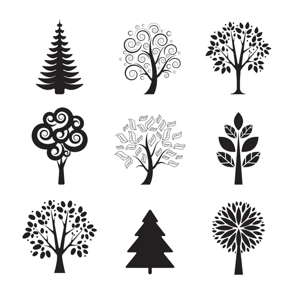 Conjunto de iconos de árbol estilizado — Vector de stock