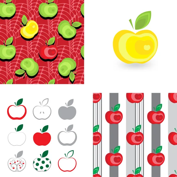 Colección de patrones de fondo de manzana sin costuras — Vector de stock