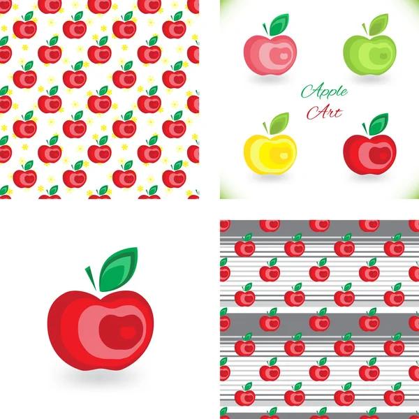 Colección de patrones de fondo de manzana sin costuras — Vector de stock