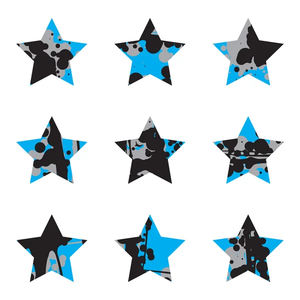 Grunge μαύρο και μπλε αστέρια συλλογή — Διανυσματικό Αρχείο