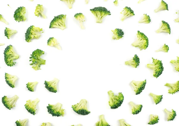 Brokkoli Virágok Textúra Minta Elszigetelt Fehér Háttér Top View Élelmiszer — Stock Fotó