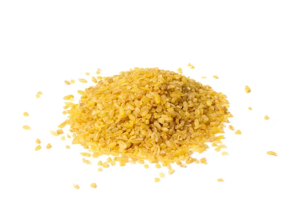 Bulgur Hög Isolerad Vit Bakgrund Högen Med Råa Bulghur Torra — Stockfoto