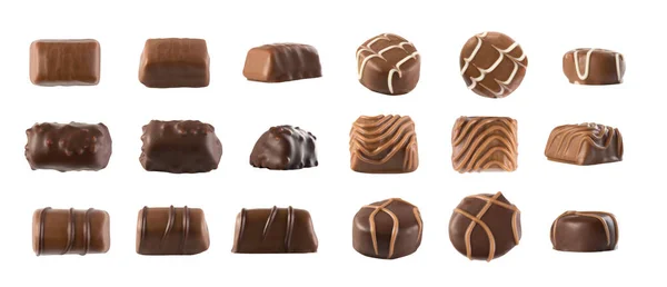 Grande Conjunto Chocolate Com Leite Doce Doce Vista Superior Isolado — Fotografia de Stock