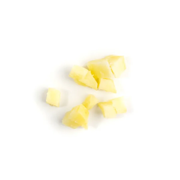 Batata Cozida Cubos Isolada Fundo Branco Batatas Picadas Cozidas Cubed — Fotografia de Stock