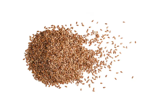 Dry Raw Unpeeled Flax Seeds Isolated White Background Top View — Stockfoto