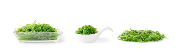 Green Chuka Seaweed Salad Isolado Fundo Branco Com Clipping Path — Fotografia de Stock