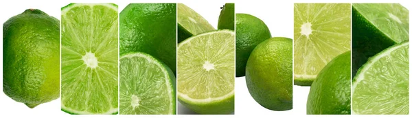 Taze Kireç Kolajı Çeşitli Yeşil Limon Koleksiyonu Farklı Limon Meyveleri — Stok fotoğraf