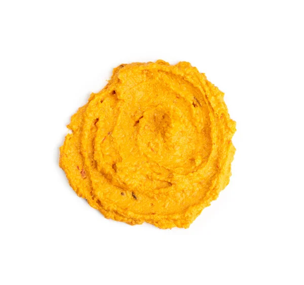 Orange Hummus Utstryk Isolerad Kryddig Tahini Spridning Tomat Chutney Squash — Stockfoto