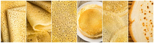 パンケーキのコラージュ 様々な自家製クリープコレクション 異なるフラップジャックミックス パンケーキの盛り合わせ — ストック写真