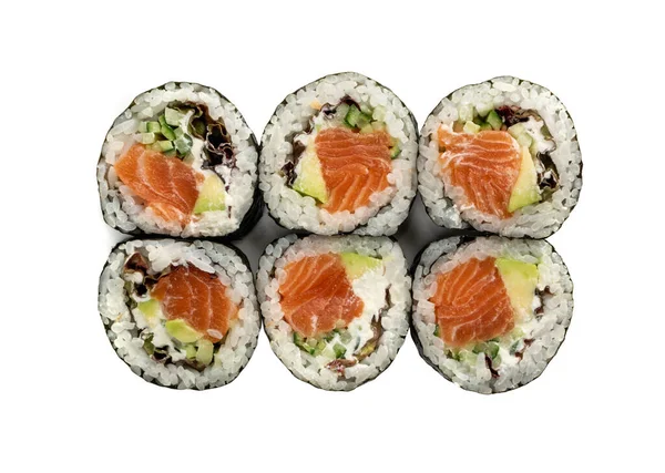 Futomaki Philadelphia Sushi Rolls Ovanifrån Lax Hosomaki Sushi Maki Sushi — Stockfoto