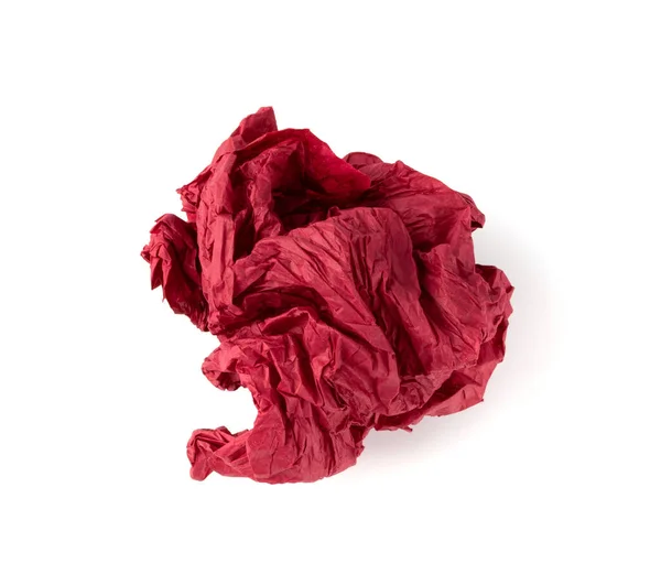 Boule Papier Tissu Froissé Isolée Sur Fond Blanc Red Wadded — Photo