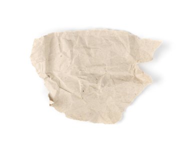 Kahverengi ambalaj kağıdı izole edildi. Beyaz Arkaplan Üst Görünümü 'nde Buruşuk Atık Kağıt. Kopyalanmış Bej Paketleyici Boşluğu Kopyala