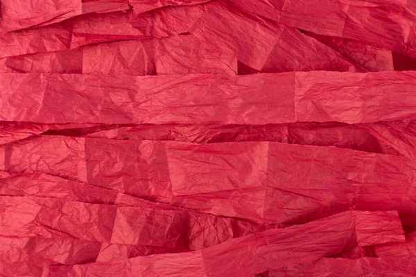 Tecido Enrugado Tiras Papel Textura Fundo Vermelho Enrugado Rolamento Padrão — Fotografia de Stock