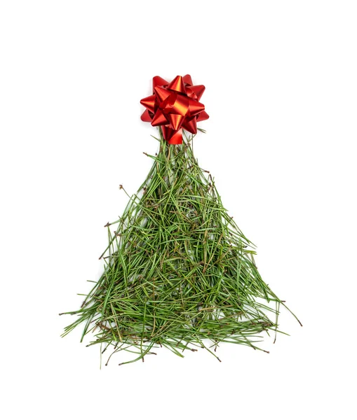 Christmas Tree Shape Made Made Fir Needles Isolated White Background — Stock Photo, Image