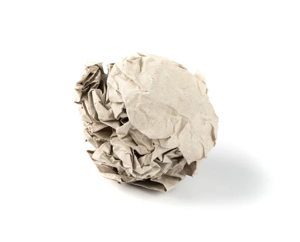 Crumpled Paper Ball Isolerad Vit Bakgrund Natural Textured Brown Wadded — Stockfoto