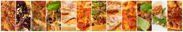 Fast Food Pizza Collage Diverse Pepperoni Collectie Verschillende Italiaanse Flatbread — Stockfoto