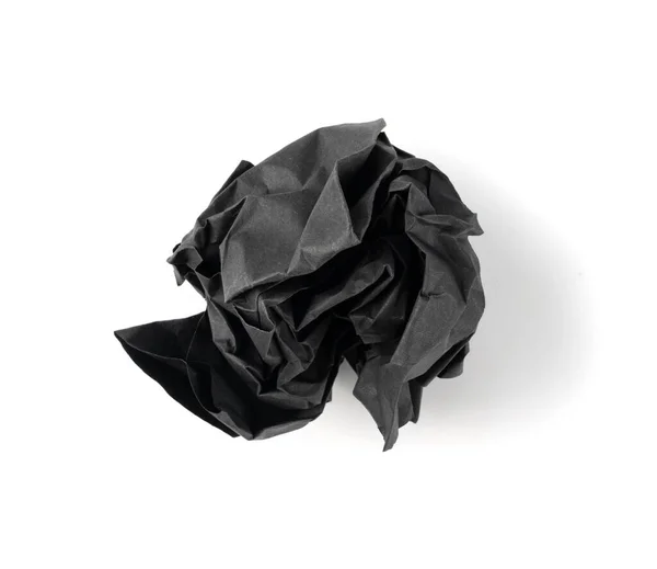 Crumpled Black Paper Ball Isolated White Background Natural Textured Wadded — Stock Photo, Image