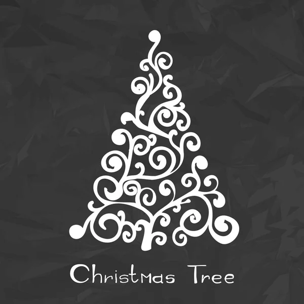 Çizimi Noel Ağacı Simgesi Siyah Buruşuk Kağıt Arka Planda Xmas — Stok Vektör