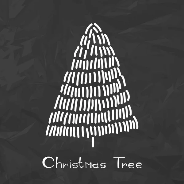 黒い紙の背景に手描きのクリスマスツリーアイコン クリスマスツリーのドアのスケッチのアイコンは 新年の落書きモミのシンボル サイン シルエット孤立した 手書きベクトル模倣 — ストックベクタ