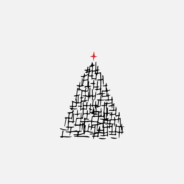 손으로 배경에 크리스마스 아이콘을 그린다 Xmas Tree Doodle Sketch Graphic — 스톡 벡터