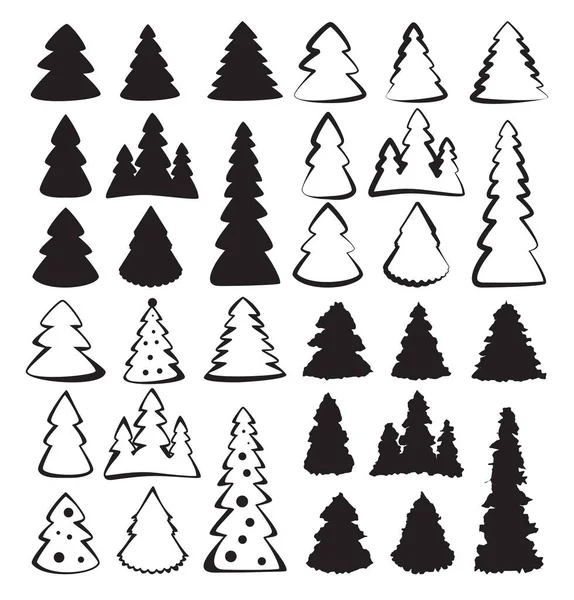 手绘圣诞树图标设置隔离在白色背景 圣诞树涂鸦图标收集 新年素描杉木符号 手绘矢量模拟 — 图库矢量图片