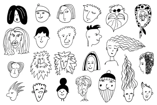 Emoticon Gambar Tangan Senyum Sketsa Ekspresi Wajah Yang Berbeda Doodle - Stok Vektor