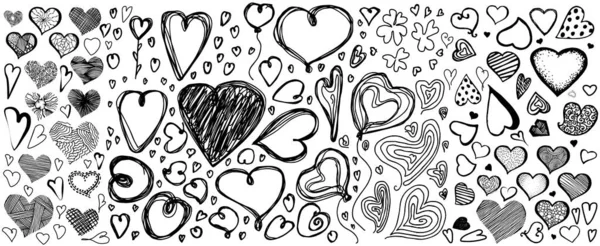 Corazones Dibujados Mano Colección Iconos Corazón Dibujado Símbolos Vectores Amor — Vector de stock