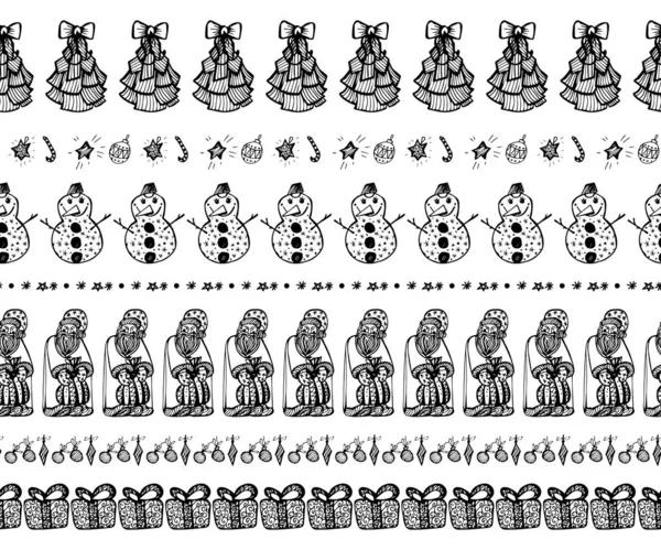 Hand Dras Julgran Gränsen Isolerad Vit Bakgrund Xmas Doodle Divider — Stock vektor