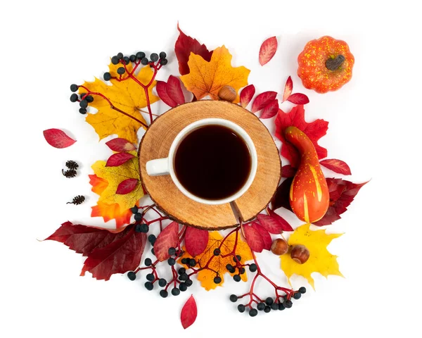 Autumn Coffee Concept Cup Coffee Composition Top View Flat Lay — Stock Photo, Image