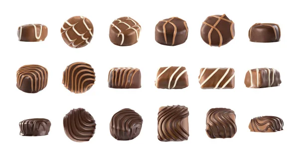 Conjunto Chocolates Isolados Chocolate Candies Assorti Bonbon Top View Pralinas — Fotografia de Stock