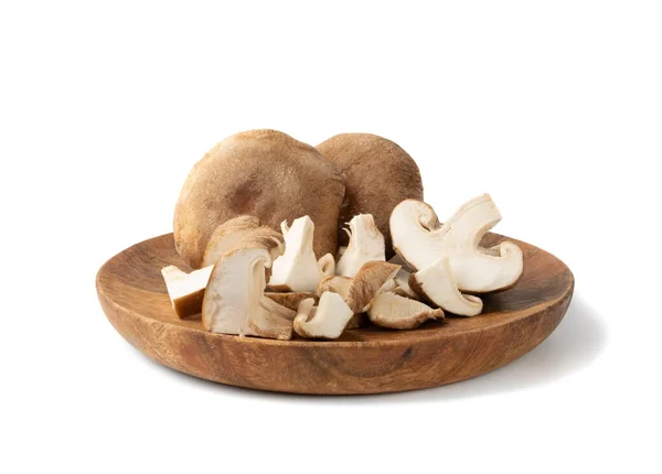 Champiñones Shiitake Frescos Placa Madera Aislada Cruda Shitake Sano Orgánico —  Fotos de Stock