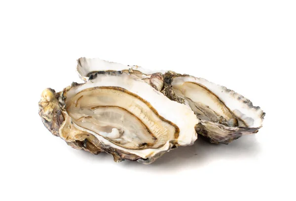 Frisch Geöffnete Auster Halb Isoliert Auf Weißem Hintergrund Rohe Französische — Stockfoto